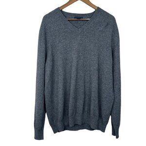 Lands End Mens V-Neck Sweater XL/T 46-48 Gray Soft‎ & Warm Cashmere Blend